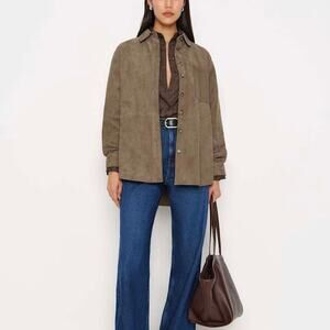 Reformation Veda Eli Mushroom Suede Shirt Jacket XL NEW Oversized Brown Shacket